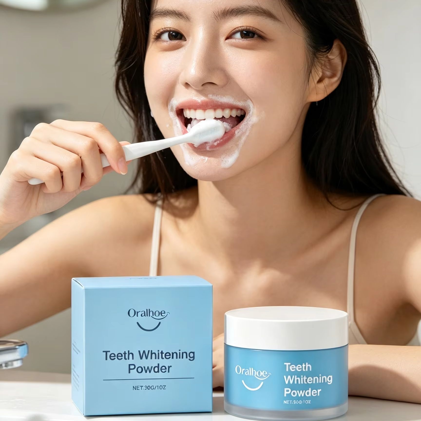 Teeth Whitening Q&M - Зубной порошок Oralhoe для чистки зубов,